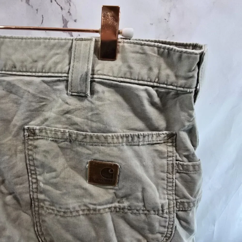 Carhartt Pants Men 38 X 30 Canvas Duck Straight Vintage Dungaree Fit Beige White